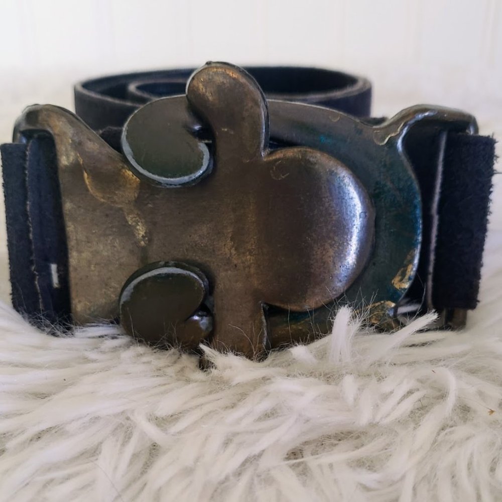 Accurate Women Leather Belt 36 Vtg Black Reverse Cow Leather Petina Clasp Buckle